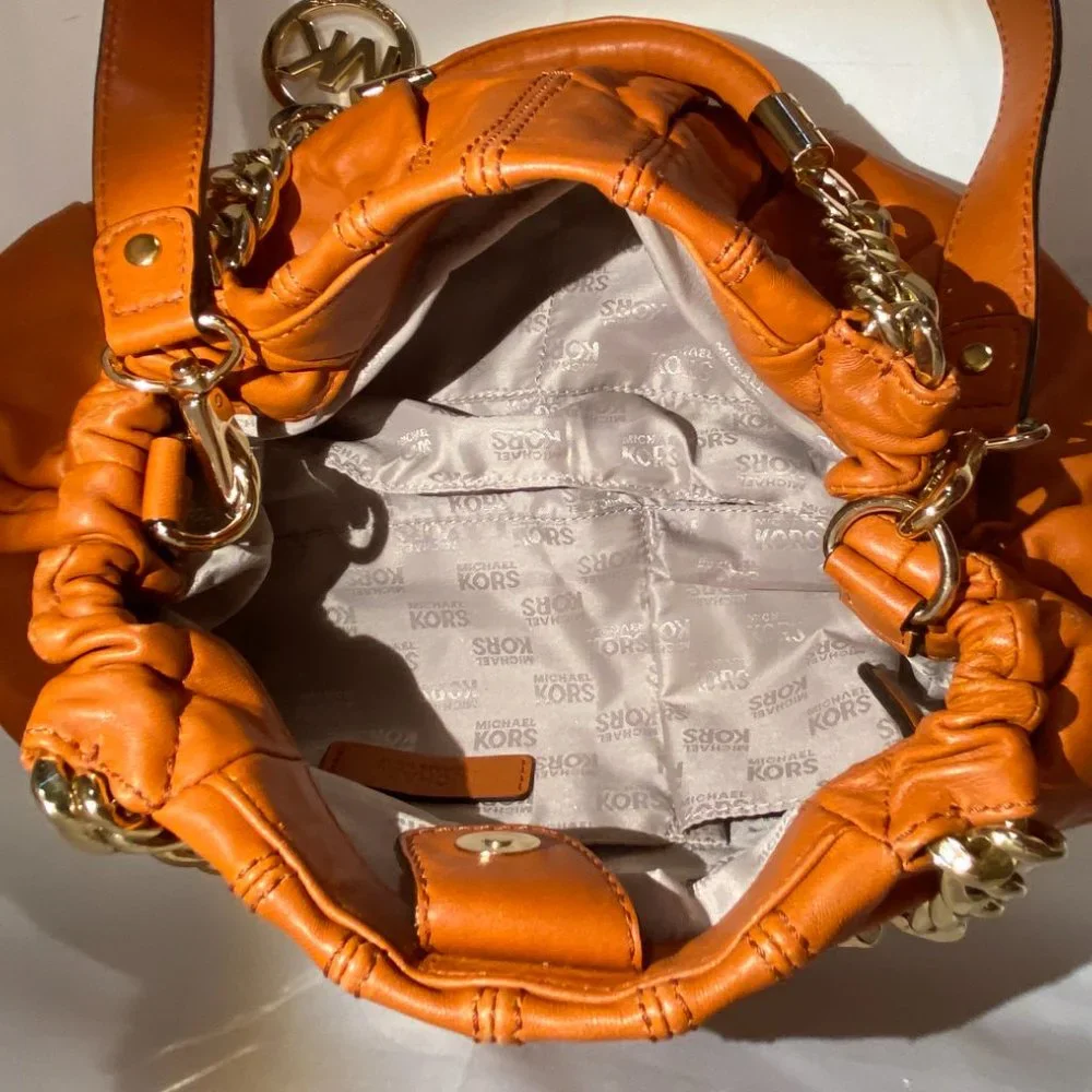 Michael Kors Erin Hobo Pleated Slouchy Leather Chain Strap Shoulder / Crossbody